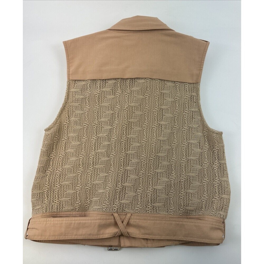 Very J Moto Zip Vest Collared Peach Crochet Back Buckle Waistband Womens Small - Picture 10 of 14